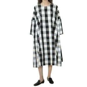 Veritecoeur Black White Gingham Cotton Dress One Size